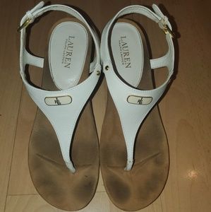 Ralph Lauren White & Tan Wedge Sandals